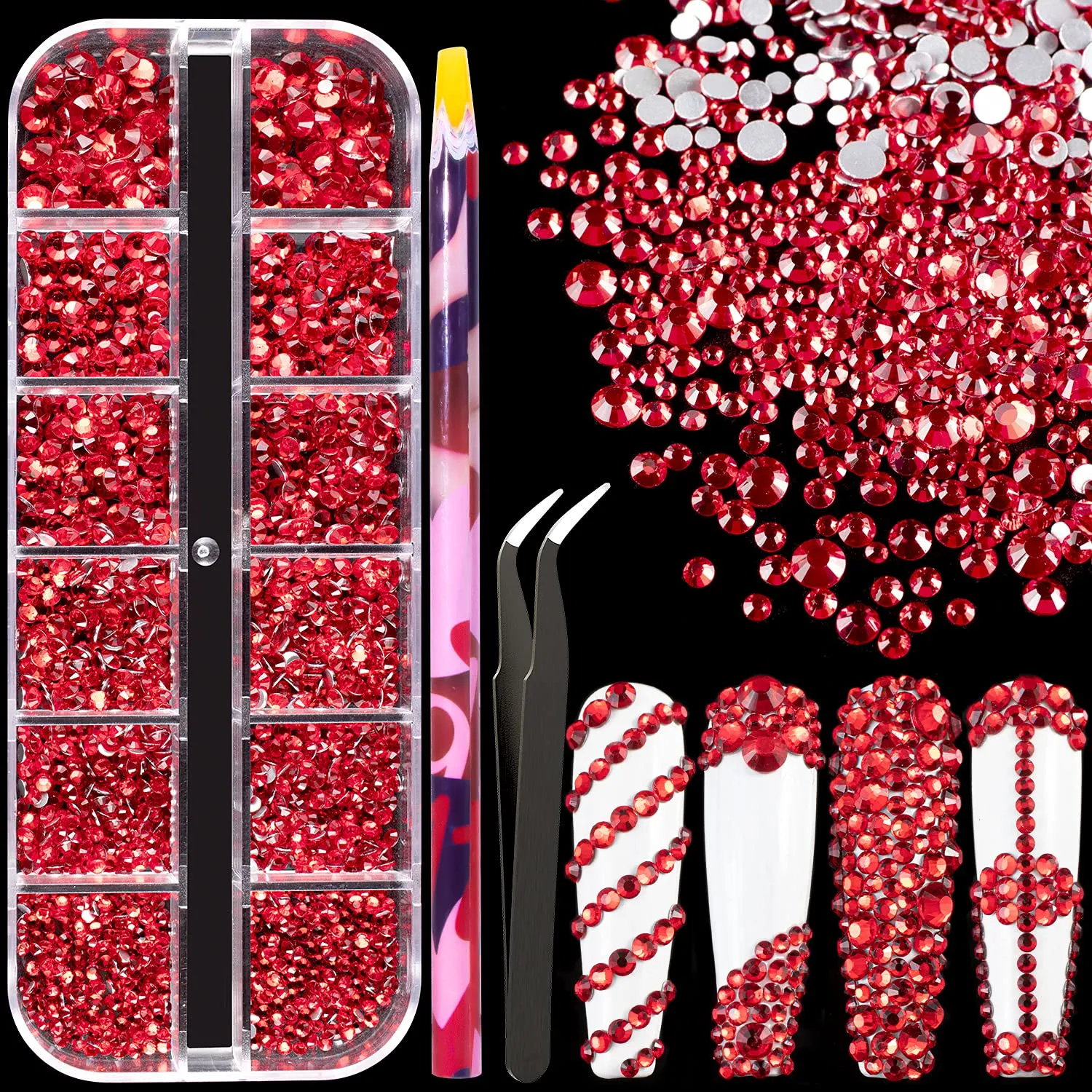 Multi Shapes 3D Glass AB Crystal Nail Art Rhinestones Kit with Flatback Round Bead Charm Gem Stone Jewelry Diamond with Pickup Pen   Tweezer for Manicure Craft Decoration by BELLEBOOST (Iridescent)