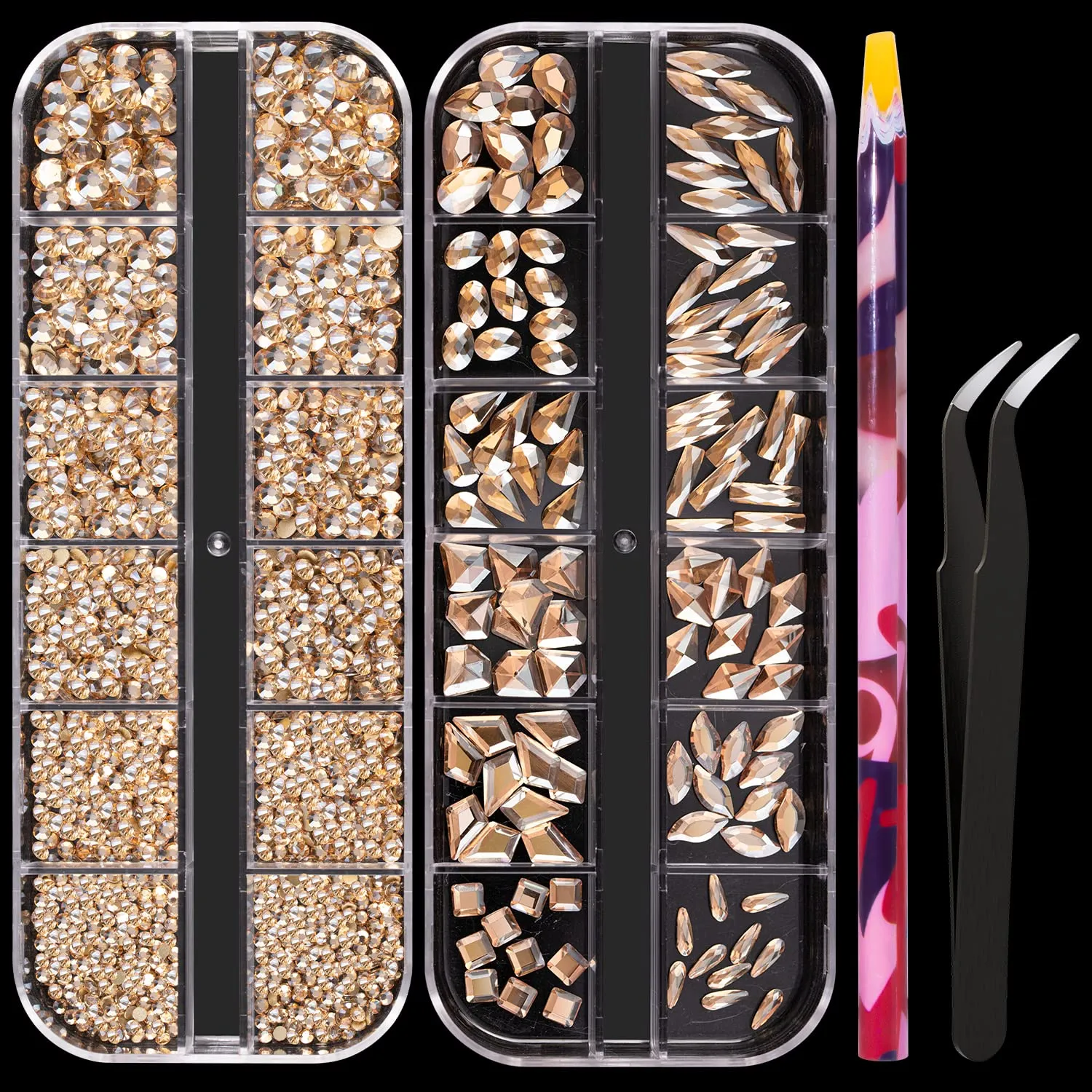 Multi Shapes 3D Glass AB Crystal Nail Art Rhinestones Kit with Flatback Round Bead Charm Gem Stone Jewelry Diamond with Pickup Pen   Tweezer for Manicure Craft Decoration by BELLEBOOST (Iridescent)