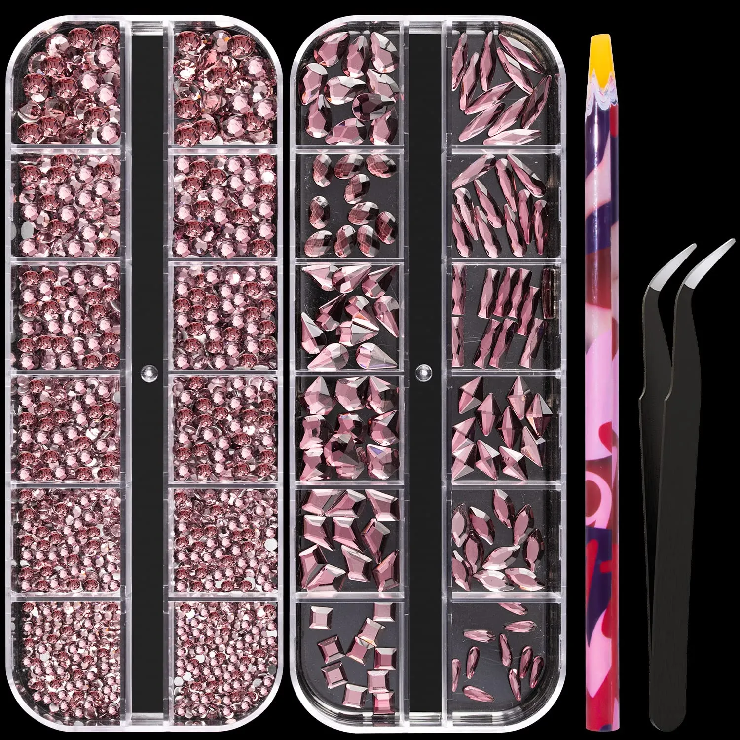 Multi Shapes 3D Glass AB Crystal Nail Art Rhinestones Kit with Flatback Round Bead Charm Gem Stone Jewelry Diamond with Pickup Pen   Tweezer for Manicure Craft Decoration by BELLEBOOST (Iridescent)