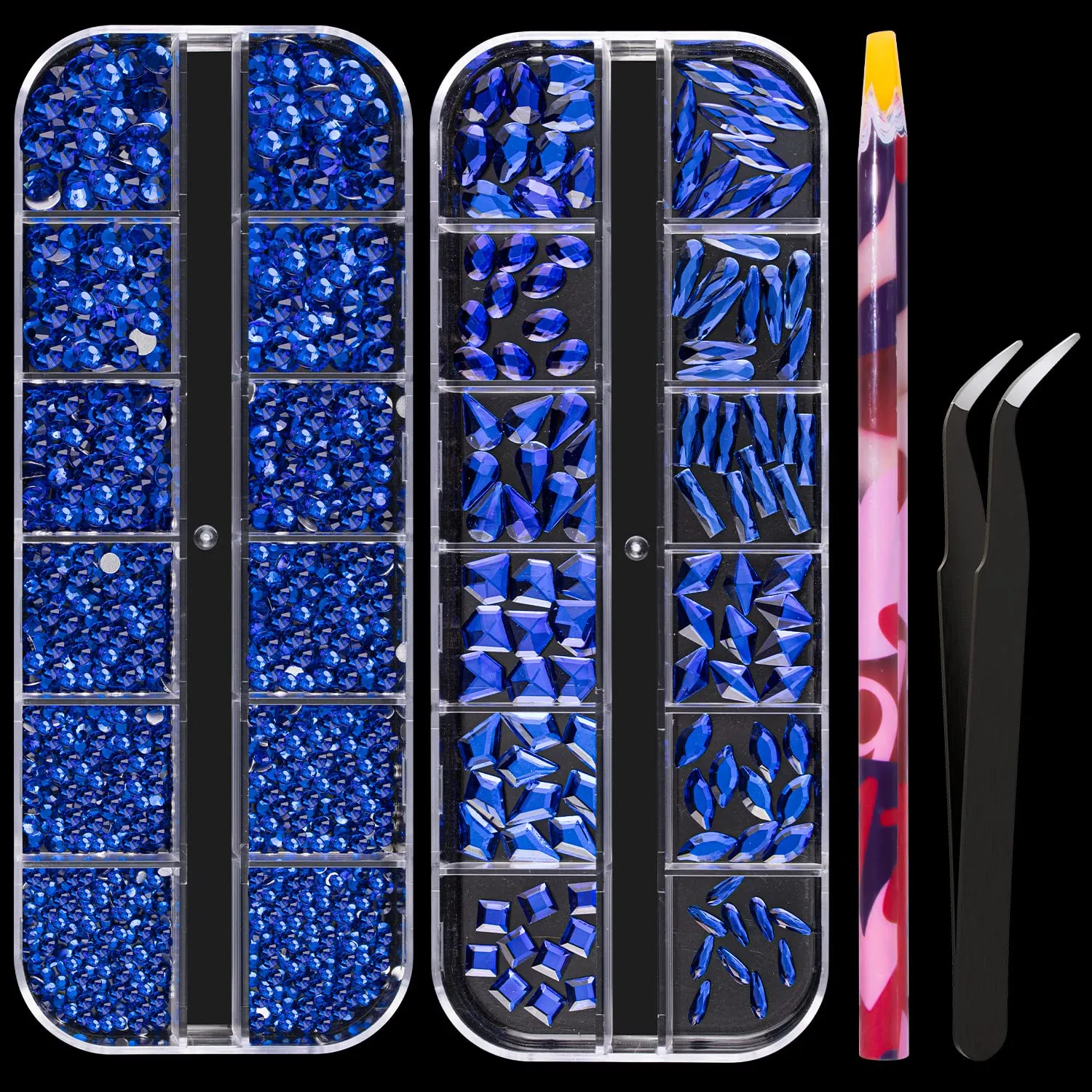 Multi Shapes 3D Glass AB Crystal Nail Art Rhinestones Kit with Flatback Round Bead Charm Gem Stone Jewelry Diamond with Pickup Pen   Tweezer for Manicure Craft Decoration by BELLEBOOST (Iridescent)