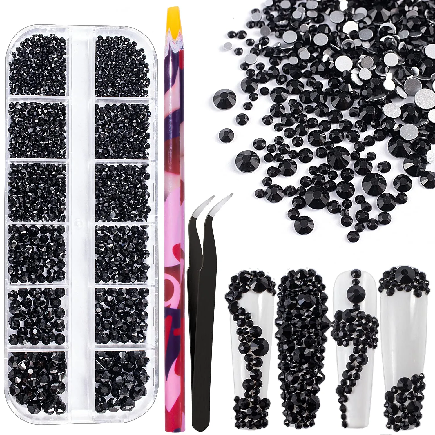 Multi Shapes 3D Glass AB Crystal Nail Art Rhinestones Kit with Flatback Round Bead Charm Gem Stone Jewelry Diamond with Pickup Pen   Tweezer for Manicure Craft Decoration by BELLEBOOST (Iridescent)