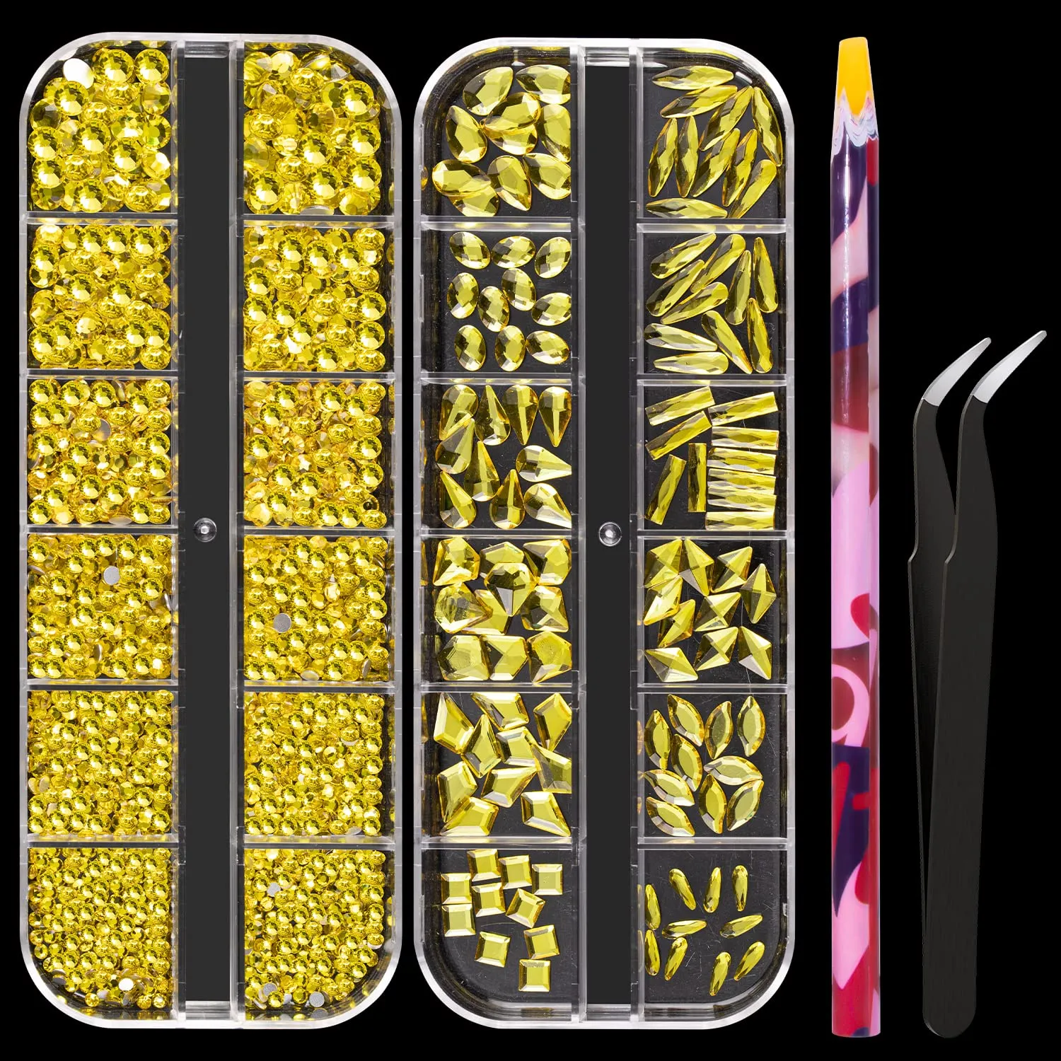 Multi Shapes 3D Glass AB Crystal Nail Art Rhinestones Kit with Flatback Round Bead Charm Gem Stone Jewelry Diamond with Pickup Pen   Tweezer for Manicure Craft Decoration by BELLEBOOST (Iridescent)