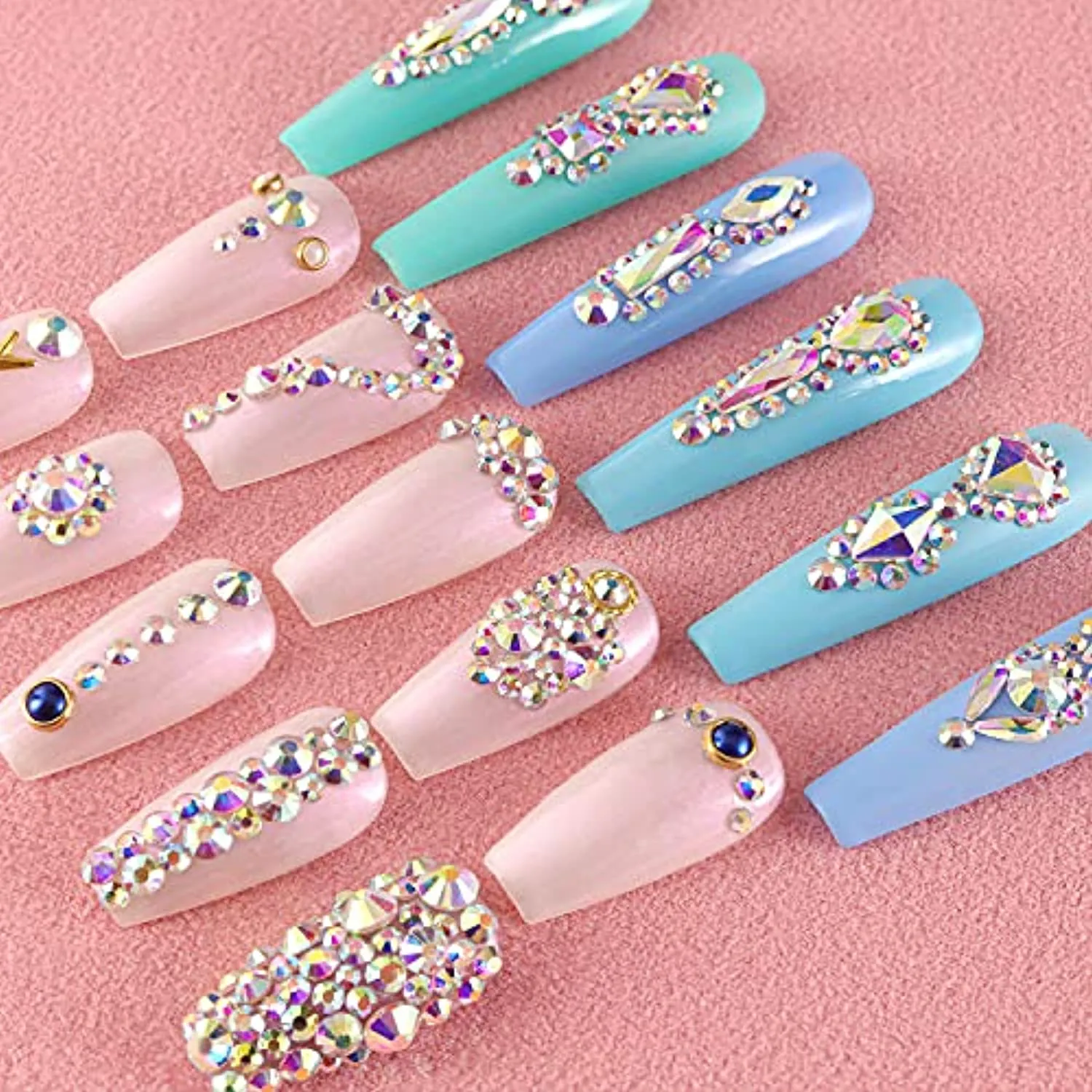 Multi Shapes 3D Glass AB Crystal Nail Art Rhinestones Kit with Flatback Round Bead Charm Gem Stone Jewelry Diamond with Pickup Pen   Tweezer for Manicure Craft Decoration by BELLEBOOST (Iridescent)