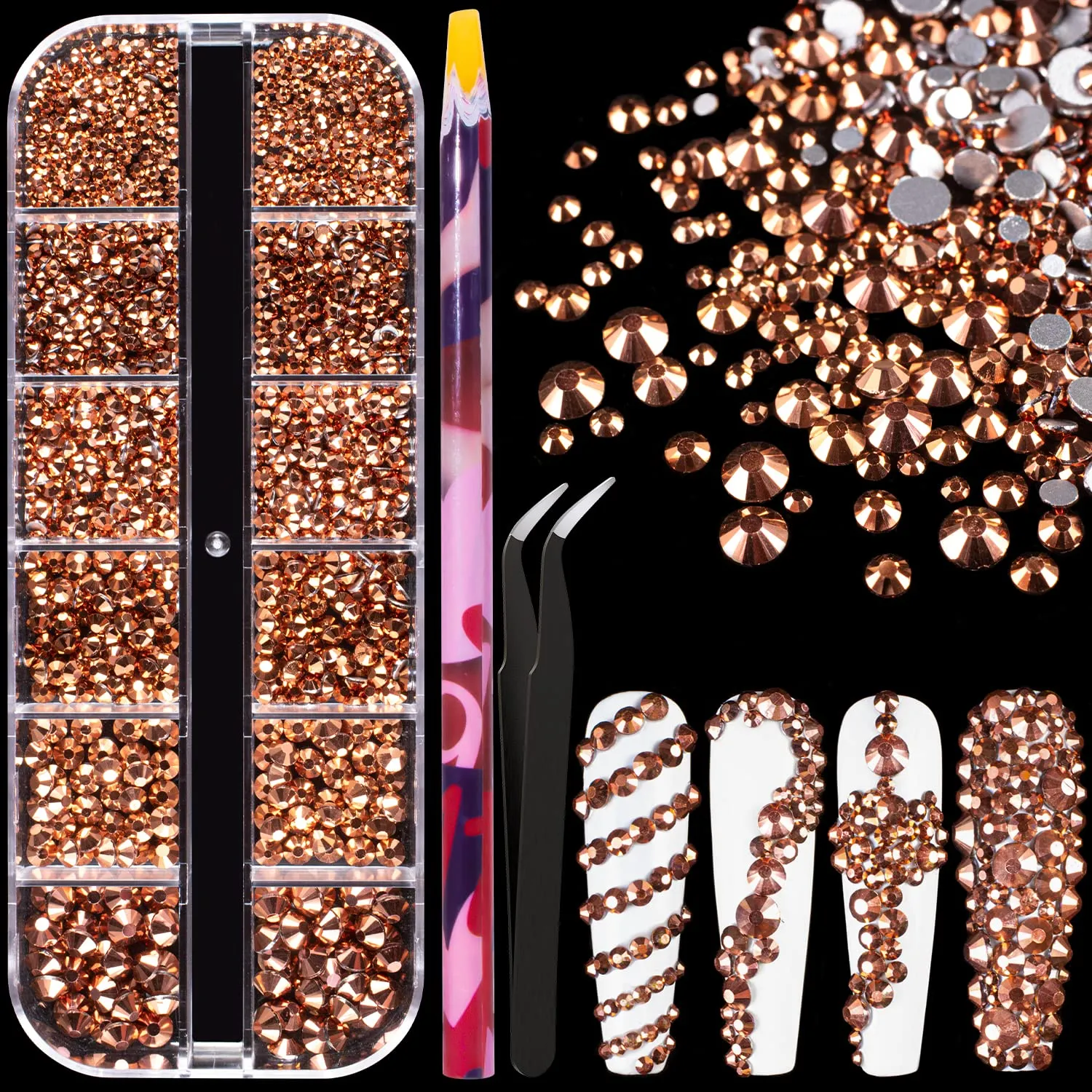 Multi Shapes 3D Glass AB Crystal Nail Art Rhinestones Kit with Flatback Round Bead Charm Gem Stone Jewelry Diamond with Pickup Pen   Tweezer for Manicure Craft Decoration by BELLEBOOST (Iridescent)