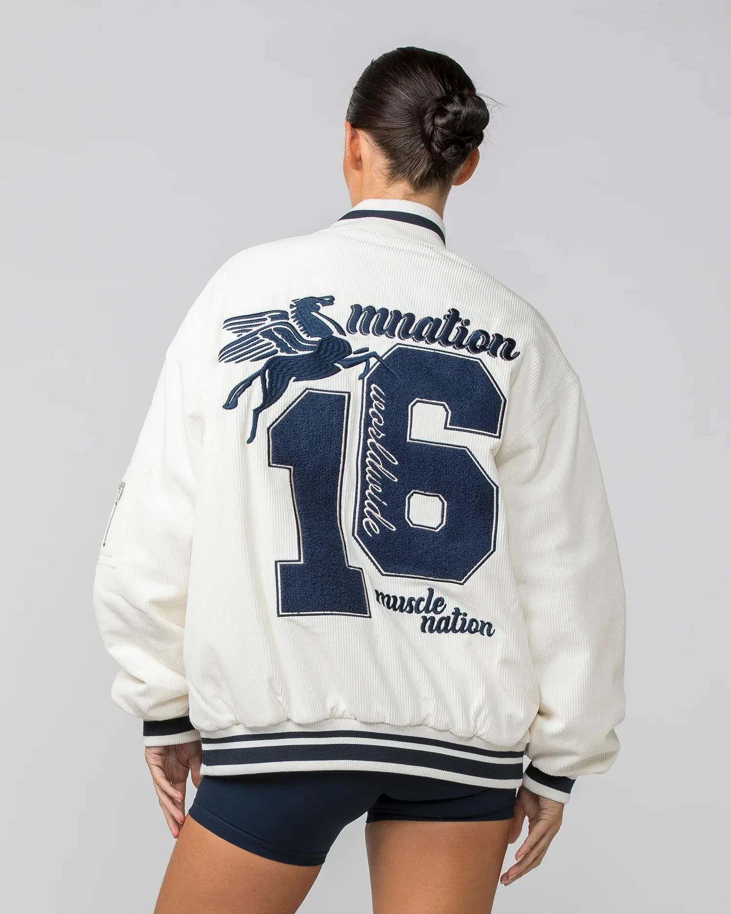 Muscle Nation | Retro Cord Bomber Jacket - Travertine