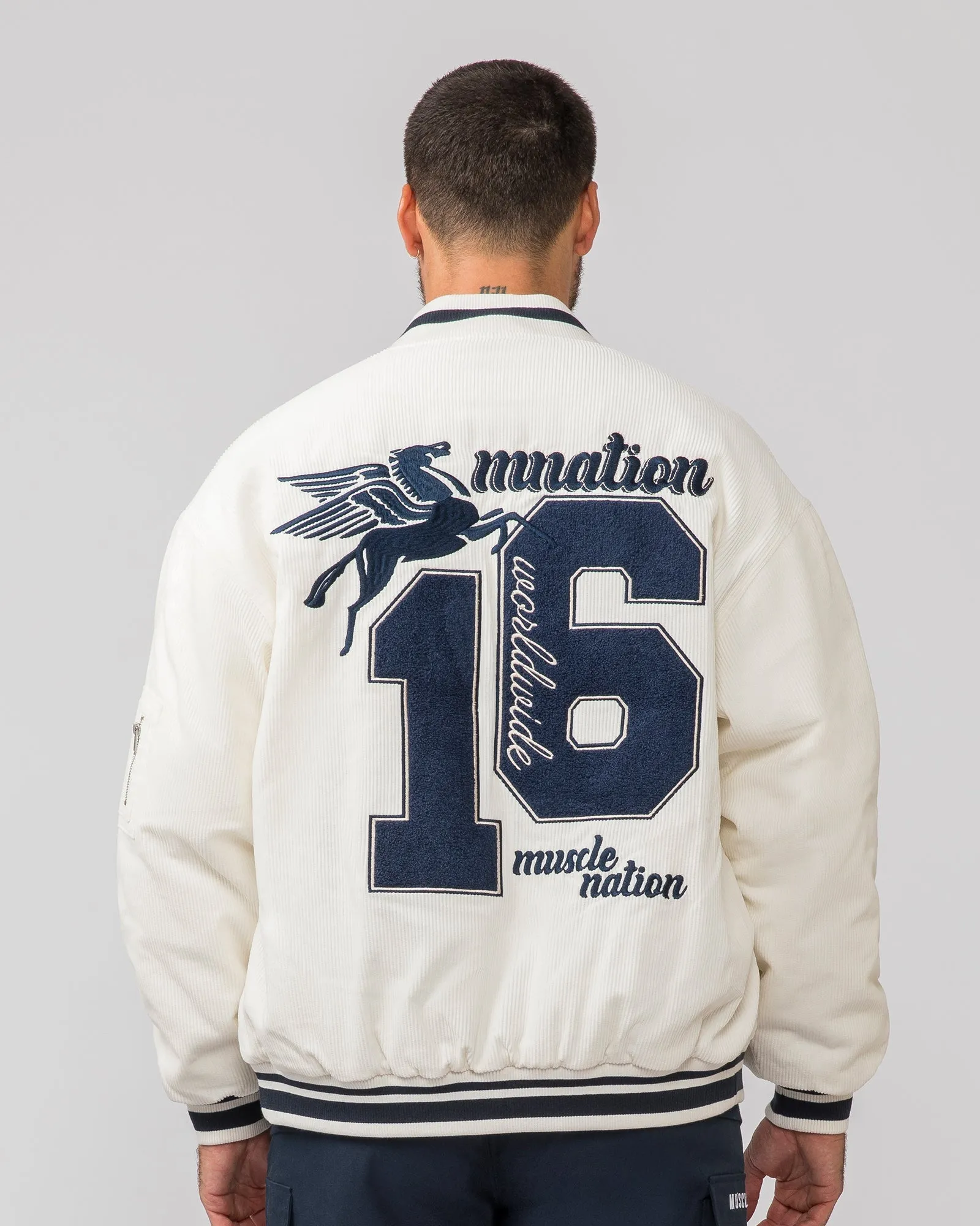 Muscle Nation | Retro Cord Bomber Jacket - Travertine