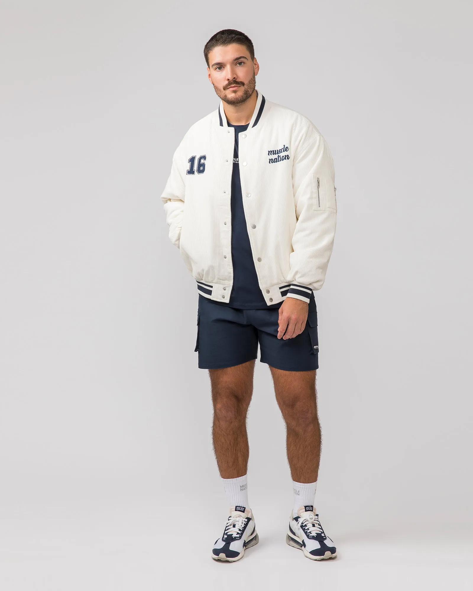 Muscle Nation | Retro Cord Bomber Jacket - Travertine