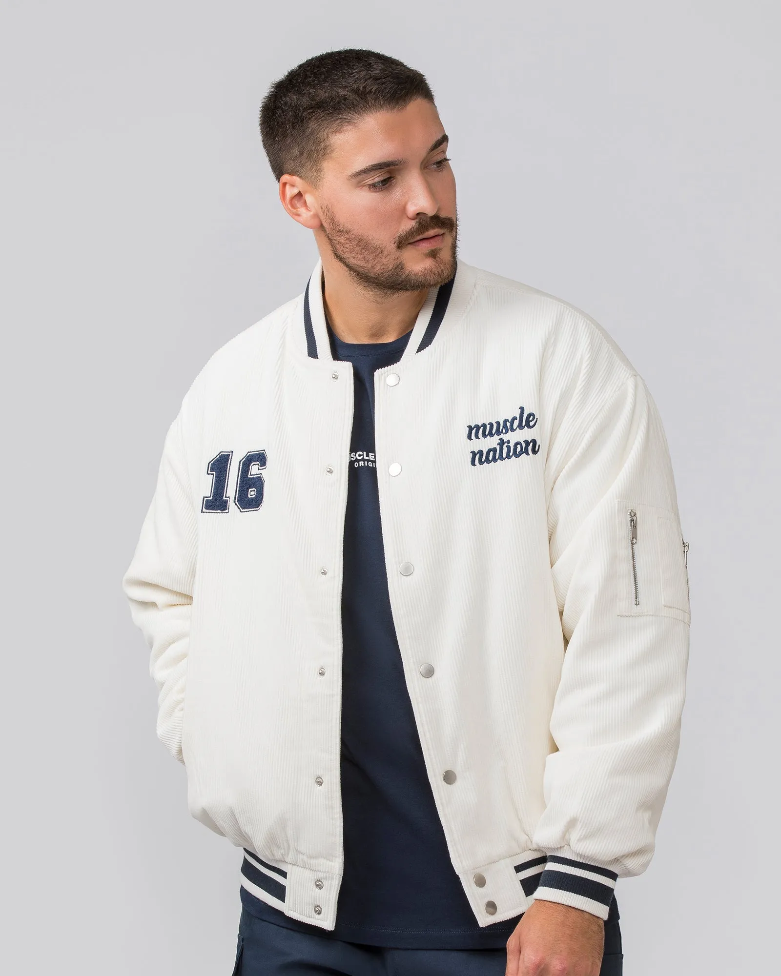Muscle Nation | Retro Cord Bomber Jacket - Travertine