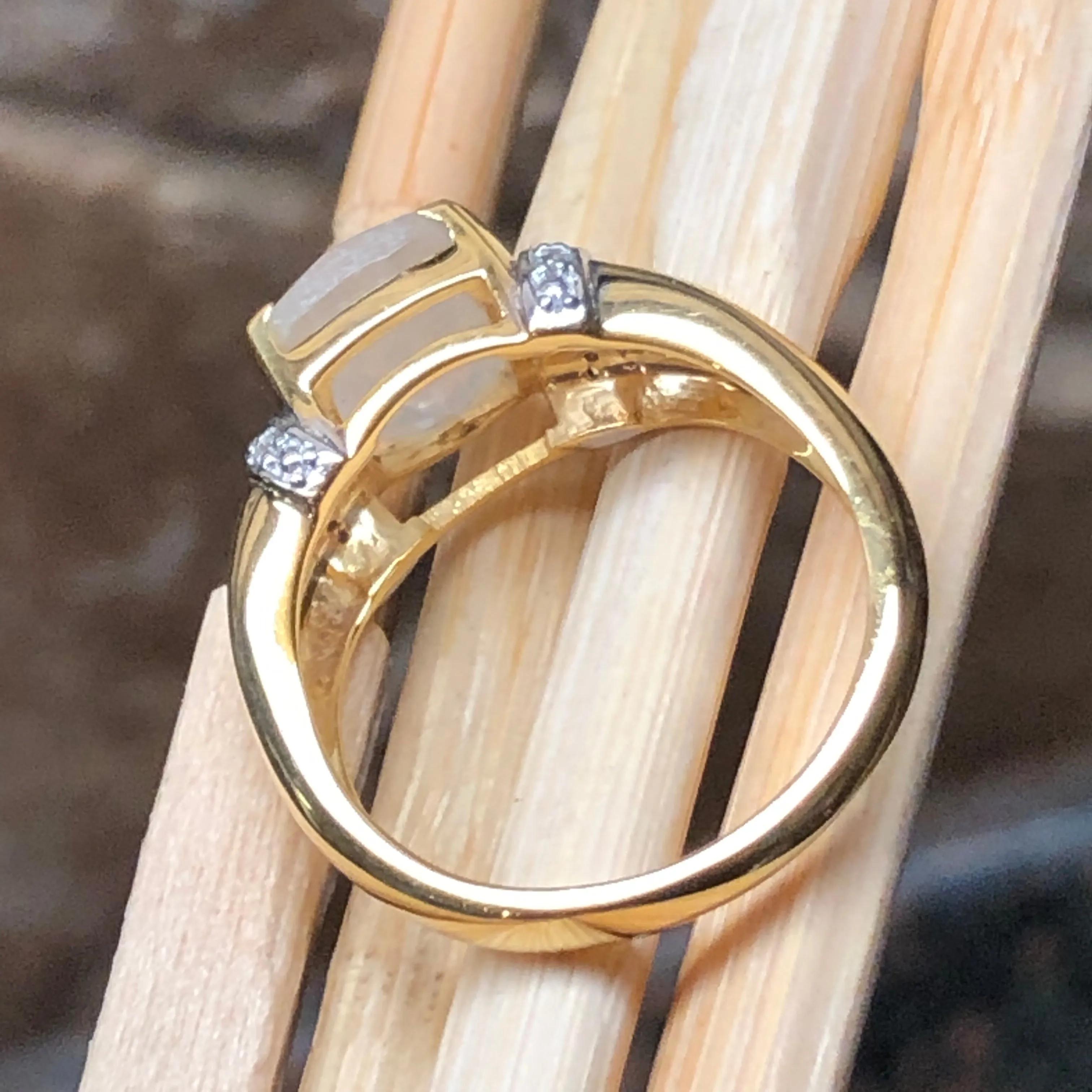 Natural Rainbow Moonstone 14k Gold Over 925 Sterling Silver Engagement Ring Size 6, 7, 8, 9, 10