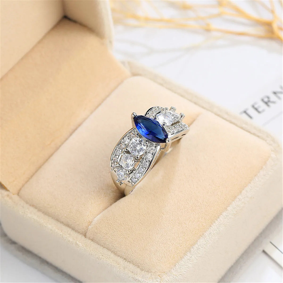 Navy Crystal & Cubic Zirconia Marquis Ring