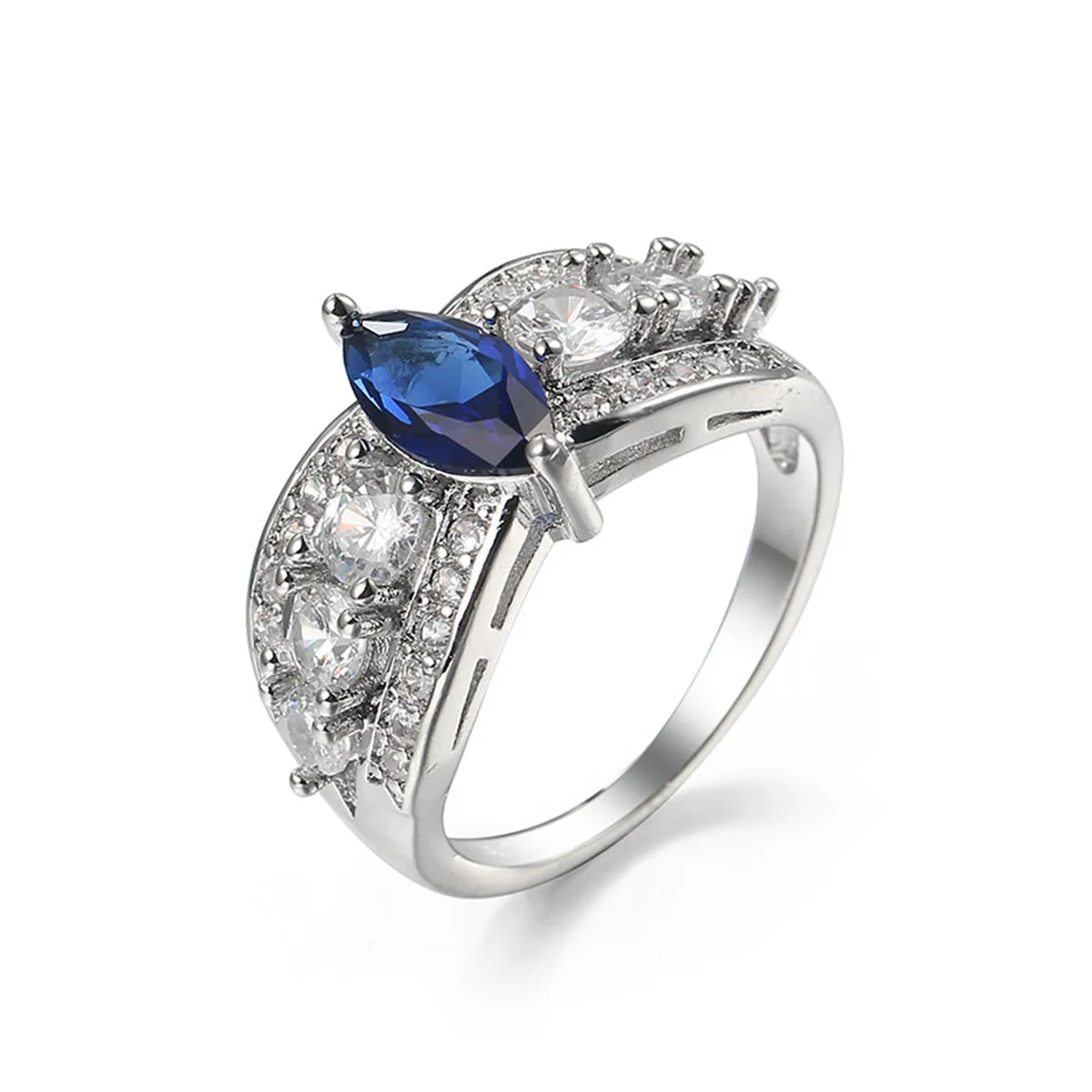 Navy Crystal & Cubic Zirconia Marquis Ring