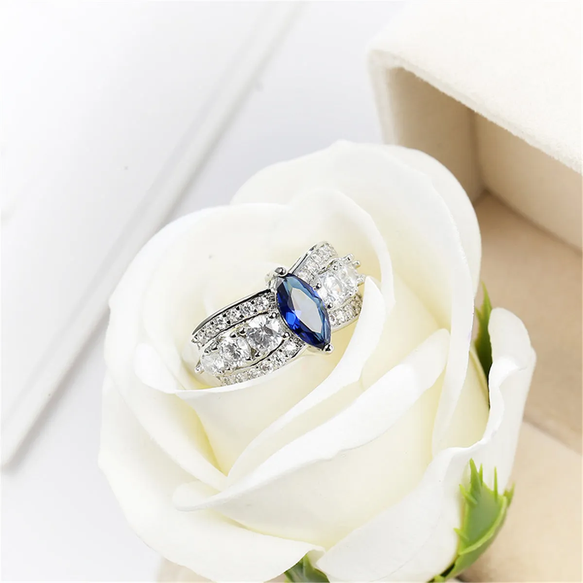 Navy Crystal & Cubic Zirconia Marquis Ring