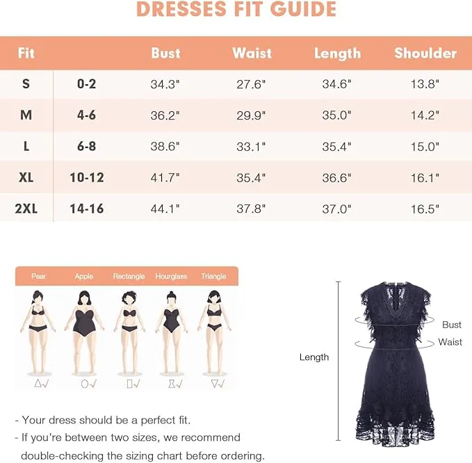New ALLOVIN Women's Sleeveless V Neck Ruffle Hem Floral Lace Cocktail Dress Elegant Wedding Guest Party Dress Black, Sz XL, Fits like a L