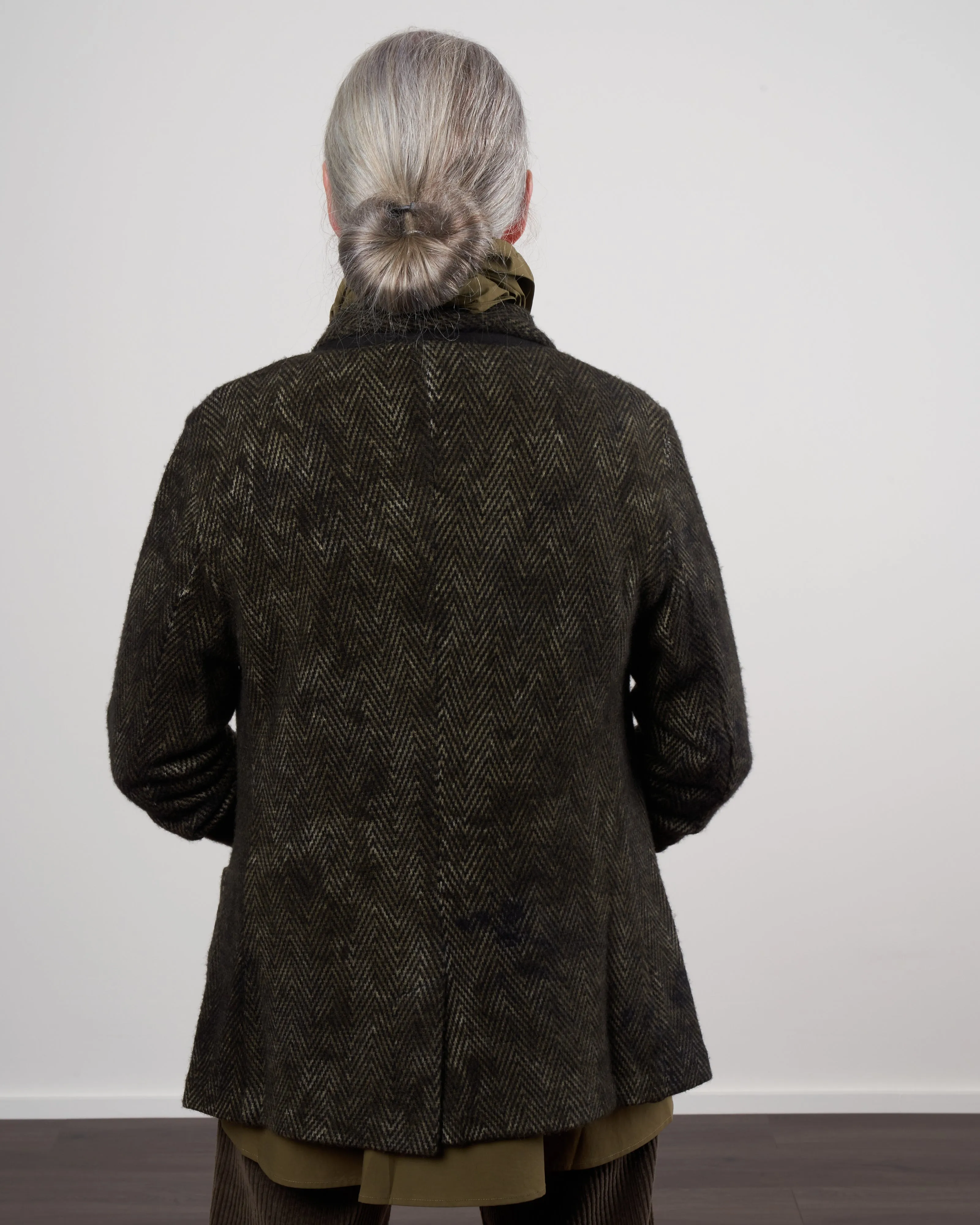 new camouflage fishbone stitch carded rever jacket - moss