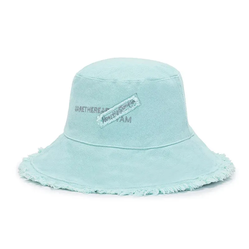 NEW Unisex Raw Fringed Bucket Hat Cloth Label Panama Hat for Outdoor Sun Fishing Fisherman Hat, blue! Retails $40 