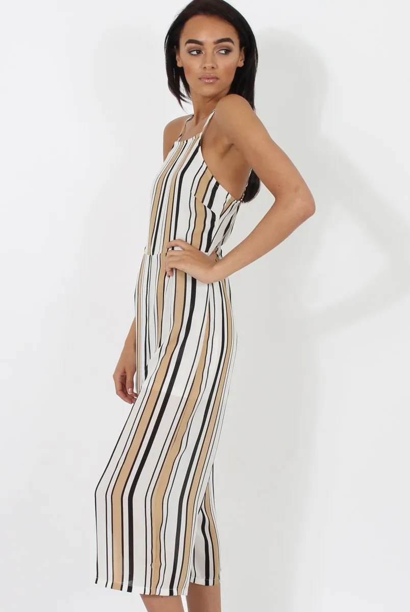 Nude & White Stripe Culotte Jumpsuit - Josephine