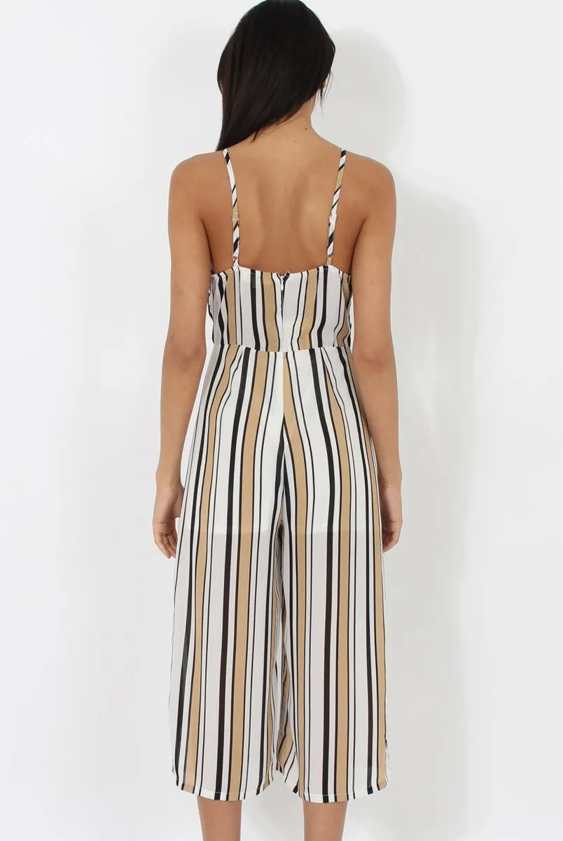 Nude & White Stripe Culotte Jumpsuit - Josephine