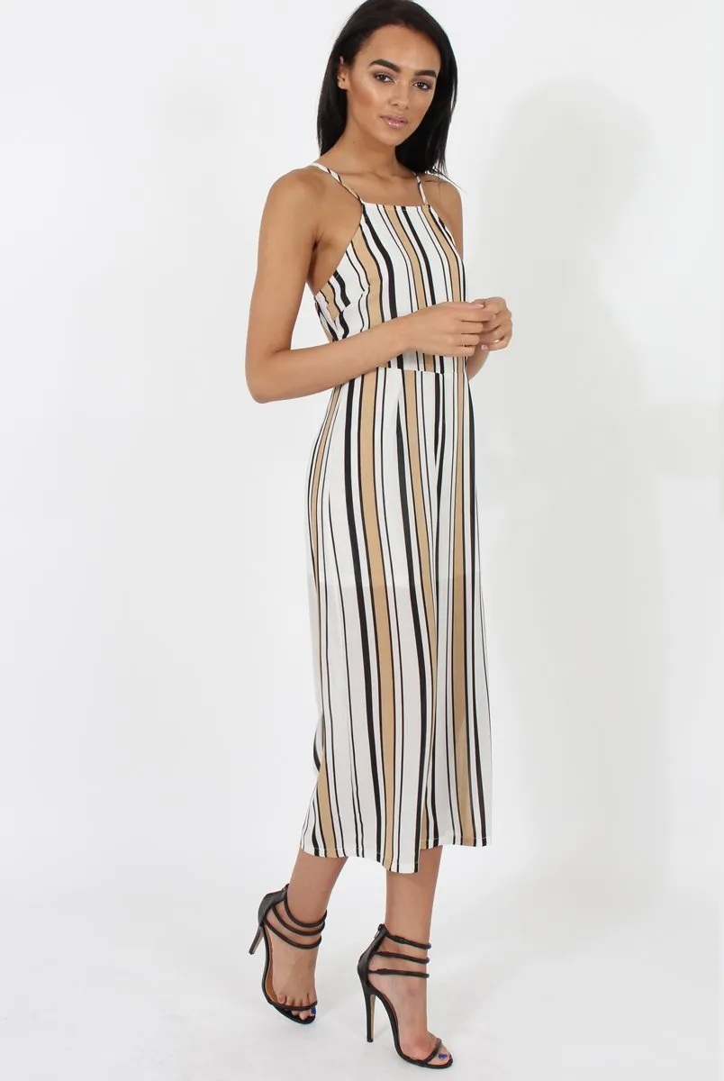 Nude & White Stripe Culotte Jumpsuit - Josephine