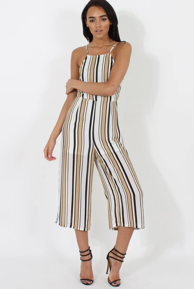 Nude & White Stripe Culotte Jumpsuit - Josephine