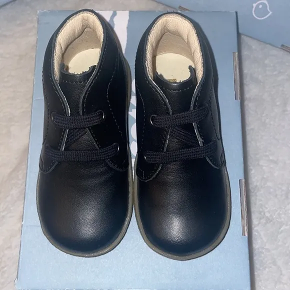 NWT FALCOTTO CONTE VL Boys Black Brushed Nappa Leather Shoes with Strap Closure