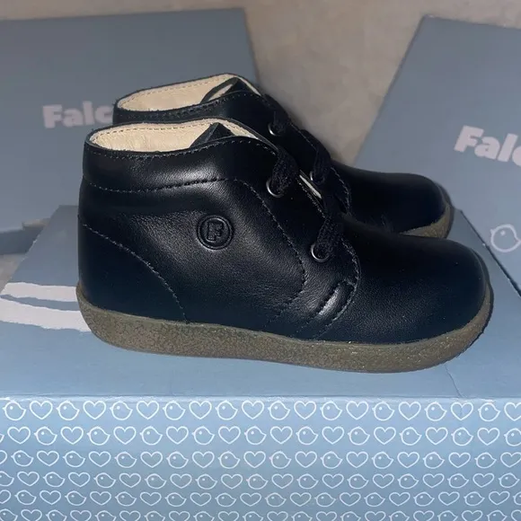 NWT FALCOTTO CONTE VL Boys Black Brushed Nappa Leather Shoes with Strap Closure