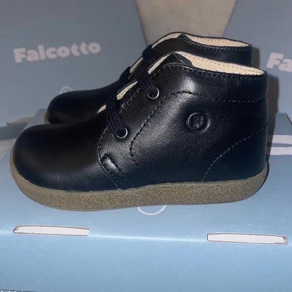NWT FALCOTTO CONTE VL Boys Black Brushed Nappa Leather Shoes with Strap Closure