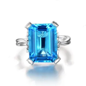 Ocean Blue Crystal Emerald-Cut Ring