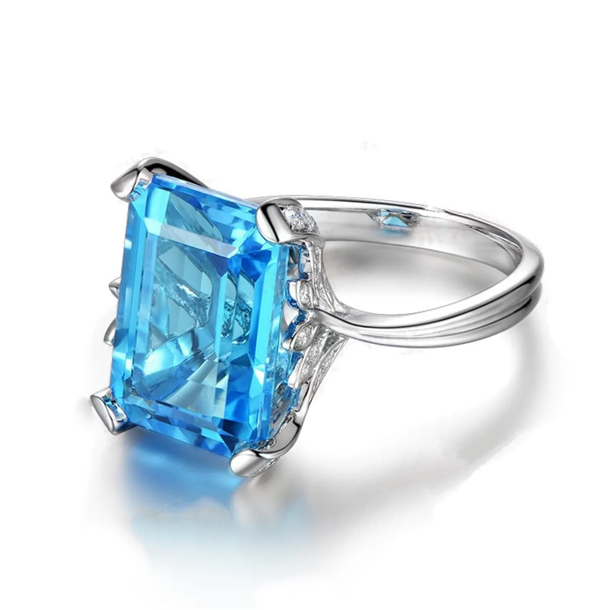 Ocean Blue Crystal Emerald-Cut Ring