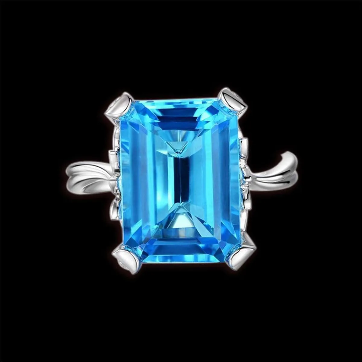Ocean Blue Crystal Emerald-Cut Ring