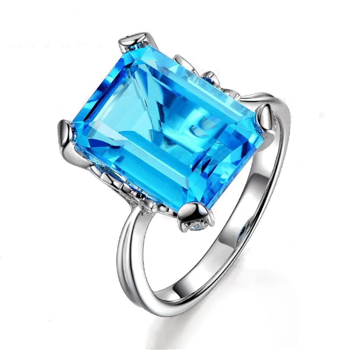 Ocean Blue Crystal Emerald-Cut Ring
