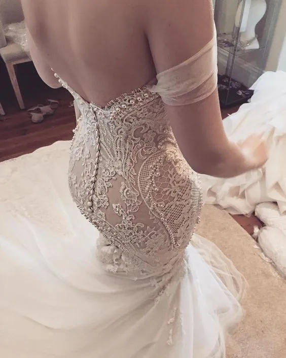Off Shoulder Mermaid Exquisite Beaded Low Back Sexy Wedding Dress