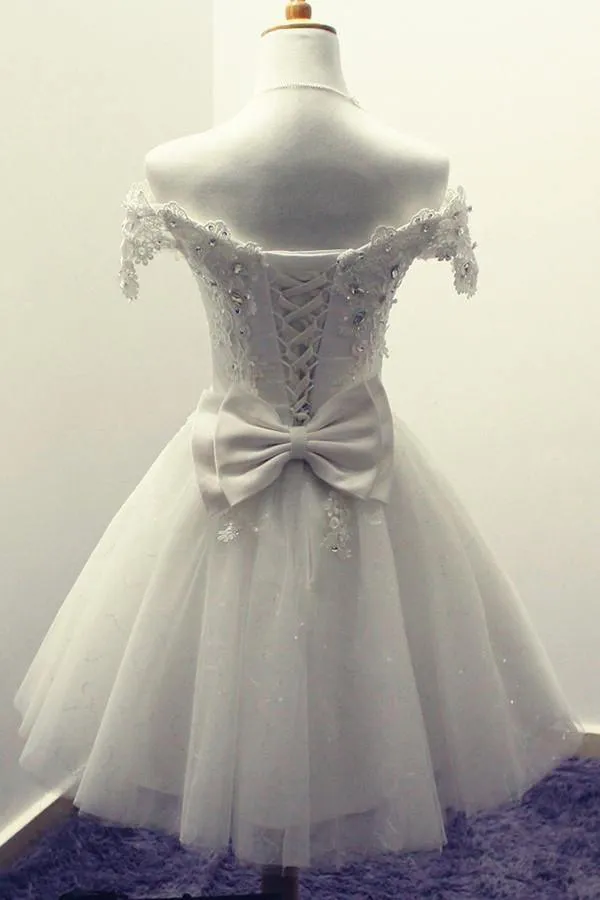 Off-the-Shoulder Short Ivory Tulle Homecoming Dress With Appliques  TR0175