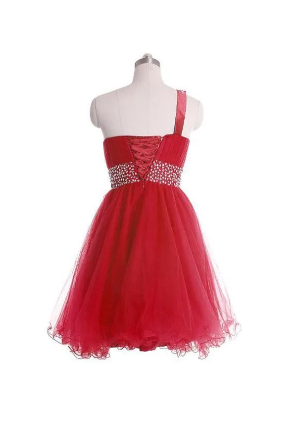 One Shoulder Short Prom Dresses Homecoming Dress With Beading  PG041