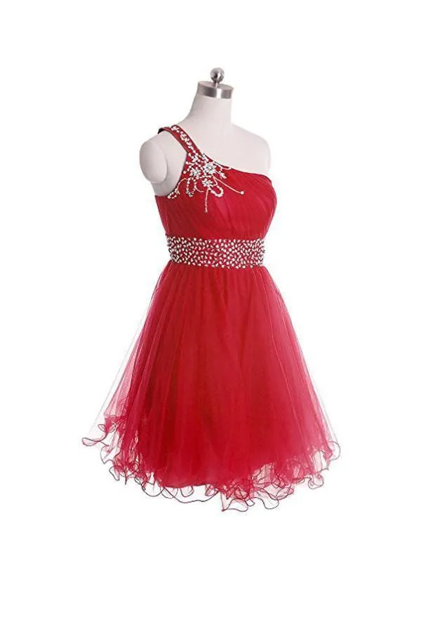 One Shoulder Short Prom Dresses Homecoming Dress With Beading  PG041