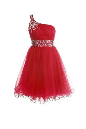 One Shoulder Short Prom Dresses Homecoming Dress With Beading  PG041