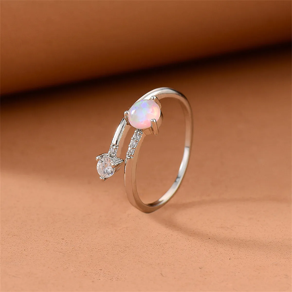 Opal & Cubic Zirconia Bypass Ring