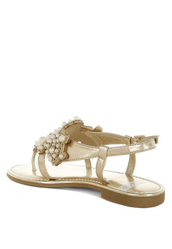 Opazie Gold Metallic Pearl Embellished Flats