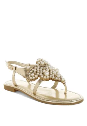 Opazie Gold Metallic Pearl Embellished Flats