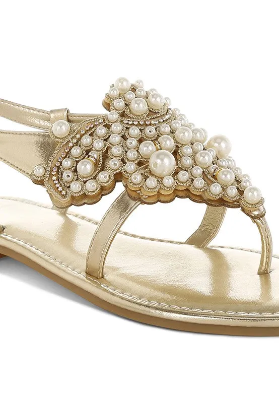 Opazie Gold Metallic Pearl Embellished Flats
