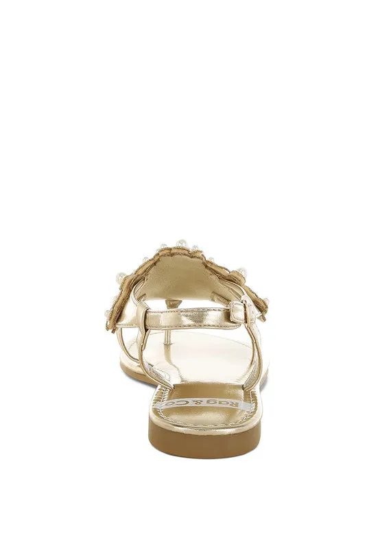 Opazie Gold Metallic Pearl Embellished Flats