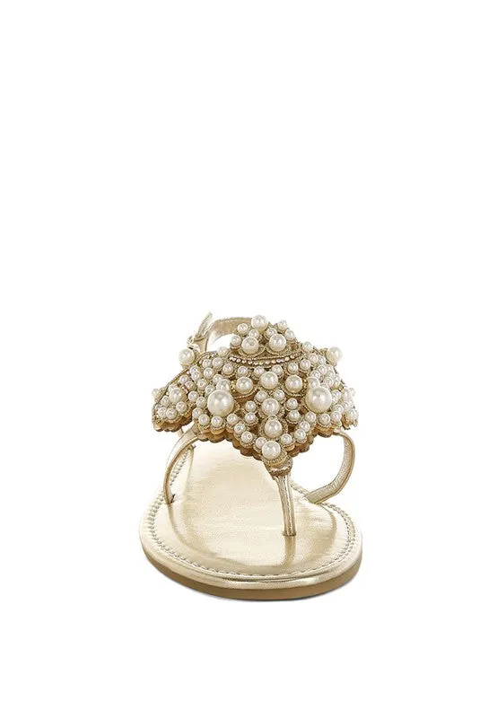 Opazie Gold Metallic Pearl Embellished Flats