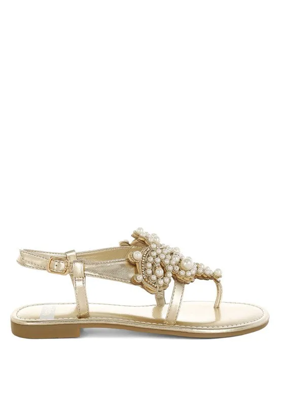 Opazie Gold Metallic Pearl Embellished Flats