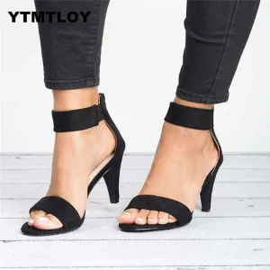 Open Toe Zipper Suede Wedding Leopard Ladies Black Sandal Shoes Sapato Feminino Sexy