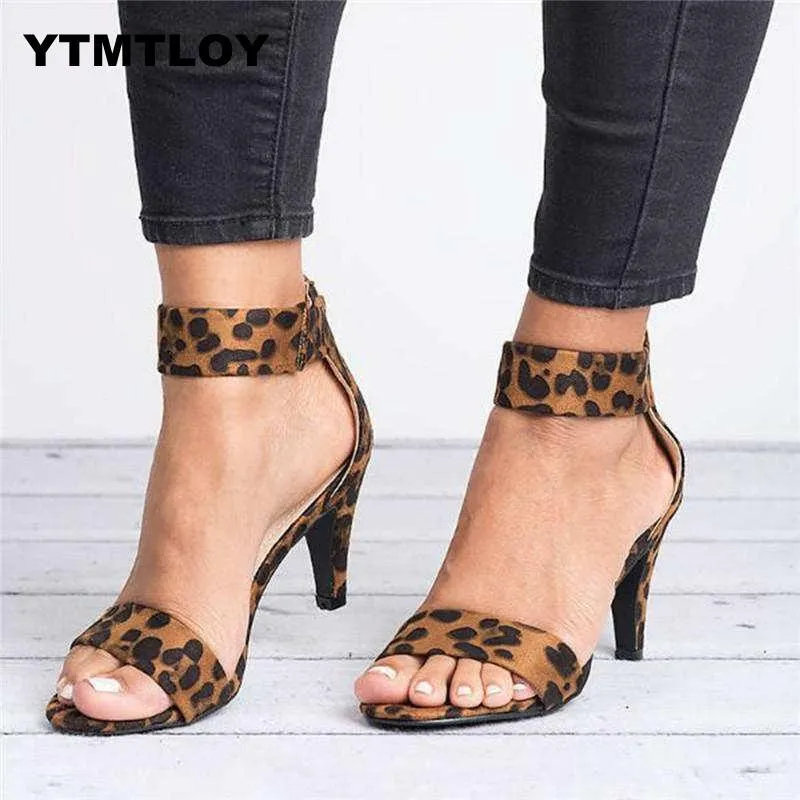 Open Toe Zipper Suede Wedding Leopard Ladies Black Sandal Shoes Sapato Feminino Sexy