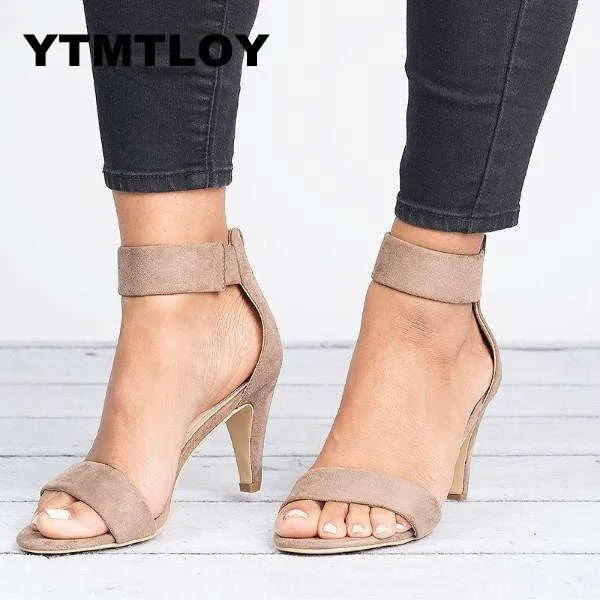 Open Toe Zipper Suede Wedding Leopard Ladies Black Sandal Shoes Sapato Feminino Sexy