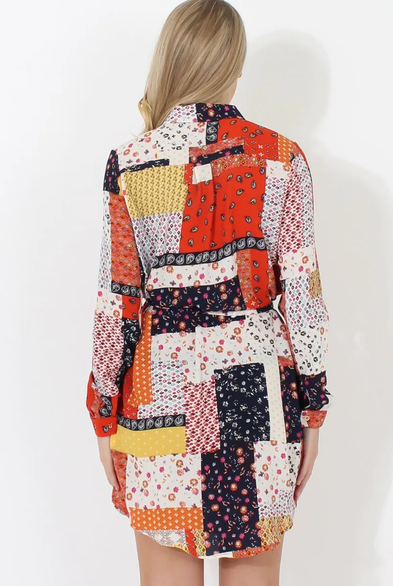 Orange Print Shirt Dress - Marlene