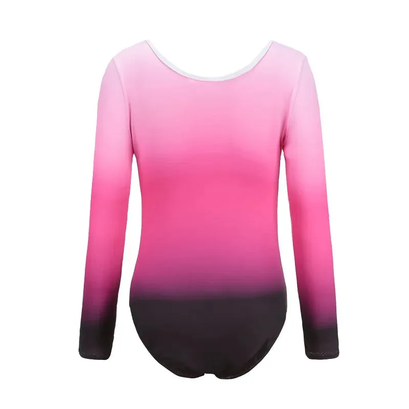 Patterned Gradient Ballet Leotard for Kids - Long-Sleeved Diamond Gymnastics Dancewear
