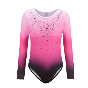 Patterned Gradient Ballet Leotard for Kids - Long-Sleeved Diamond Gymnastics Dancewear