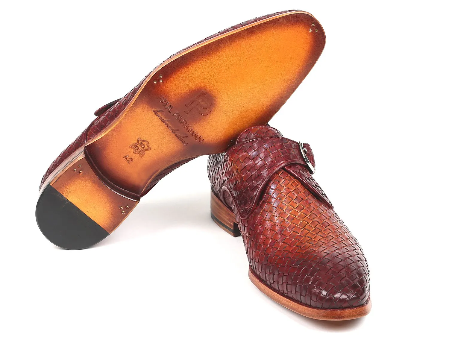 Paul Parkman Reddish Brown Woven Leather Monkstraps