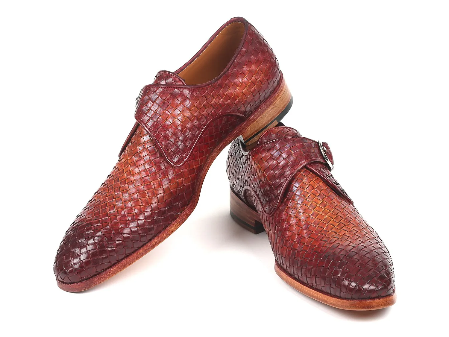 Paul Parkman Reddish Brown Woven Leather Monkstraps